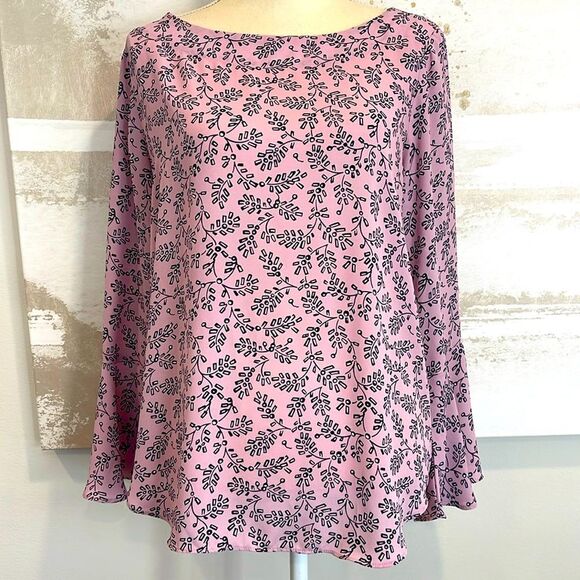 Ann Taylor Floral Peasant Blouse with flowy sleeves (lilac/black) - Picture 1 of 6